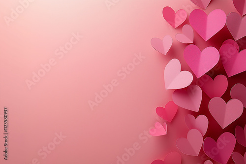 Pastel pink paper hearts on gradient background, minimalist romantic design, ideal for Valentine’s Day decorations, love-themed celebrations, and creative art concepts. photo