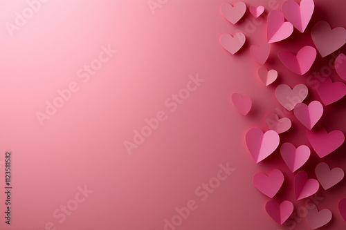 Pastel pink paper hearts on gradient background, minimalist romantic design, ideal for Valentine’s Day decorations, love-themed celebrations, and creative art concepts. photo