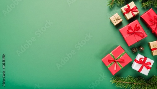 Christmas Gifts and Green Holiday Background