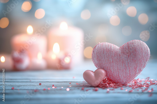 Single glittering pink heart with bokeh background, representing love and romance, ideal for Valentine’s Day celebrations and love-inspired minimalist-themed designs. photo