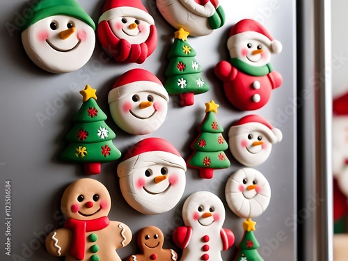 Festive Christmas Polymer Clay Magnets Featuring Snowmen, Santa, Trees, and Gingerbread Figures
