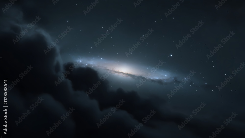 Fototapeta premium Dark Nebula Obscures Distant Spiral Galaxy