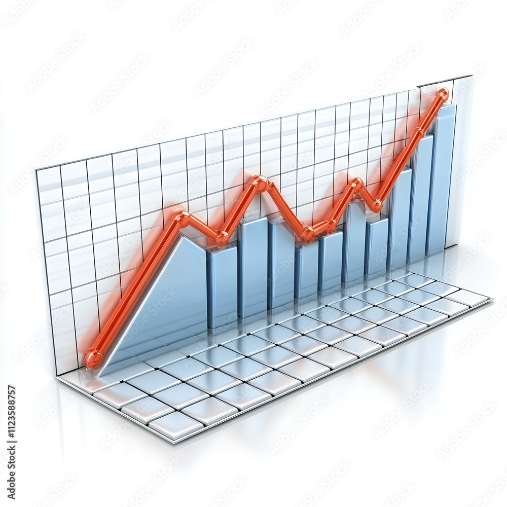 Obraz premium 3D bar graph shows fluctuating growth trend.