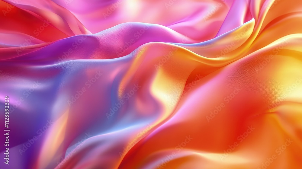 Obraz premium Abstract colorful silk fabric waves, iridescent, flowing texture.