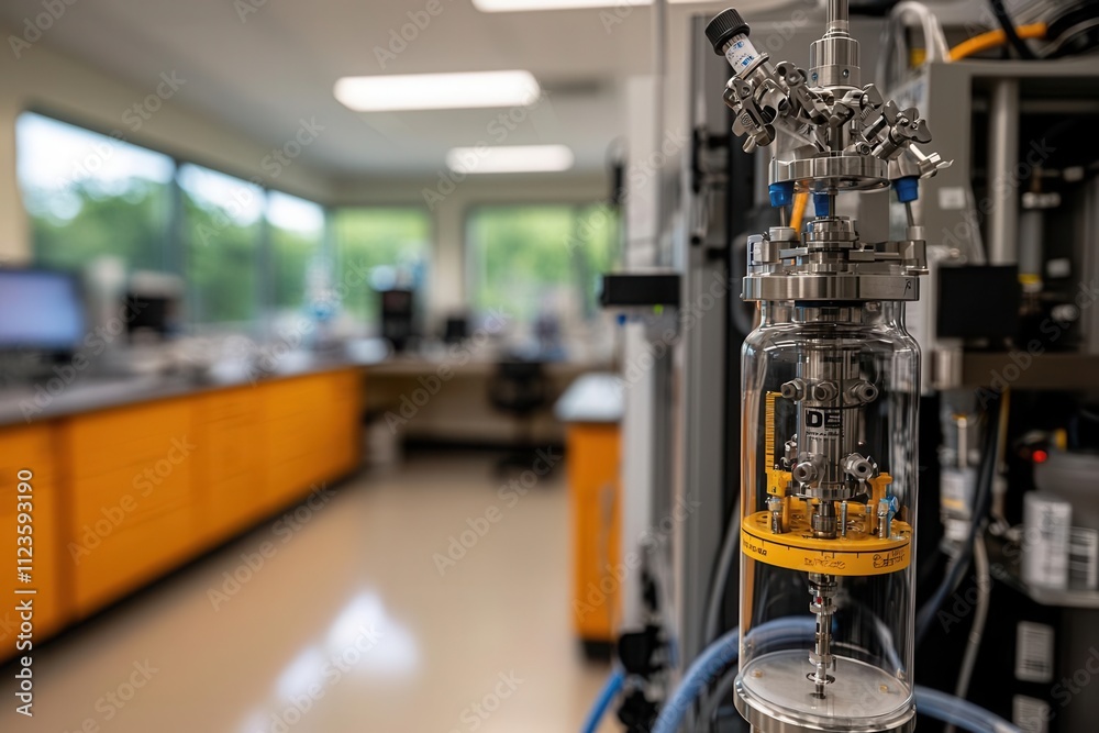 Fototapeta premium Advanced lab studying hydrocarbon reactions, vibrant equipment in operation, [chemical technology], [energy development], ,