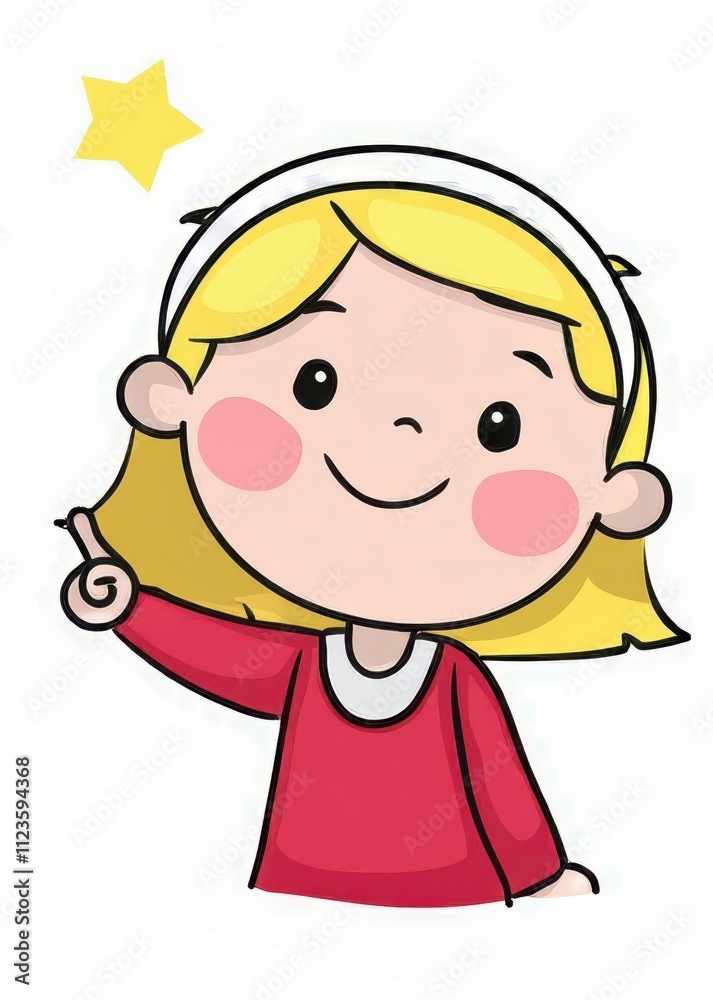 Girl with a magic star dreamy illustration child's room playful environment whimsical viewpoint Girl with a magic star dreamy illustration child's room playful environment whimsical viewpoint
