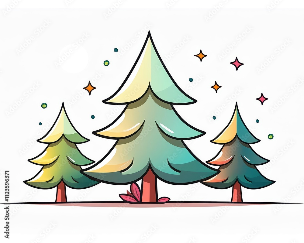 Obraz premium Colorful evergreen trees in a whimsical forest digital art illustration nature environment creative concept