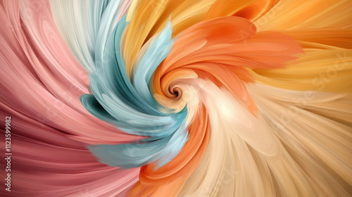bold abstract swirl of intense colors creates vibrant and dynamic visual experience, blending hues of pink, orange, blue, and cream in mesmerizing pattern