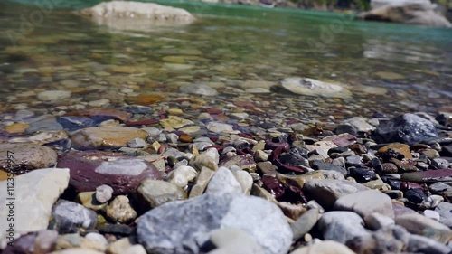 Water flowing on the Ganges river bank in Rishikesh