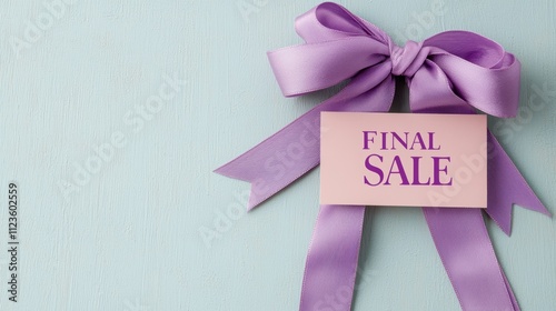 A stylish promotional tag with a purple bow indicating a final sale on a pastel background.