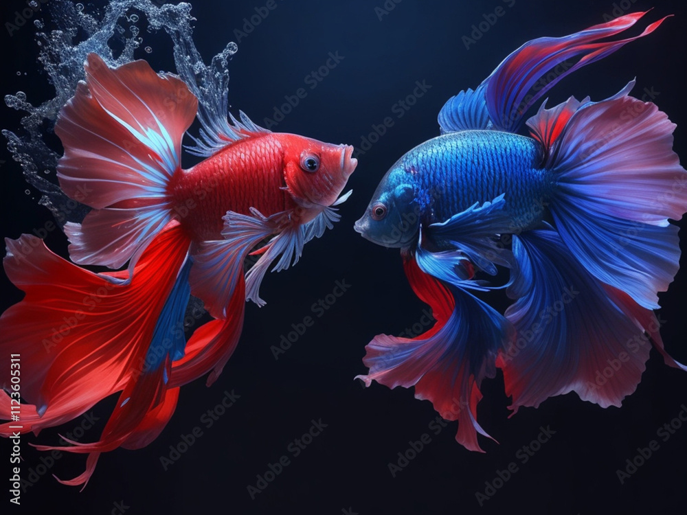 Two colorful fish under the sea with sharing love and emotions Two colorful fish under the sea with sharing love and emotions