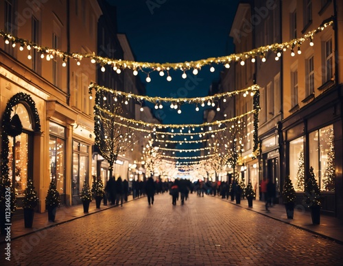 Street with christmas lights in a city, shopping