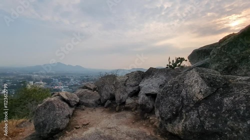 Sweeping panoramic view of Hua Hin coastline, from Khao Hin Lek Fai hilltop viewpoint,in Southern Thailand.