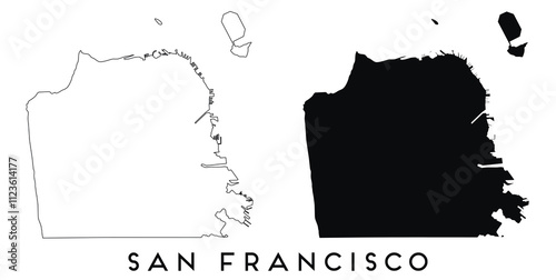 San Francisco map outline and black silhouette vector