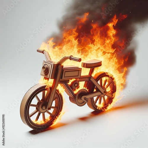 Véhicule moto en carton en flamme photo