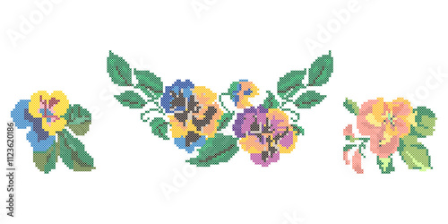 Cross Stitch Heartsease Flowers, Floral Embroidery Pattern