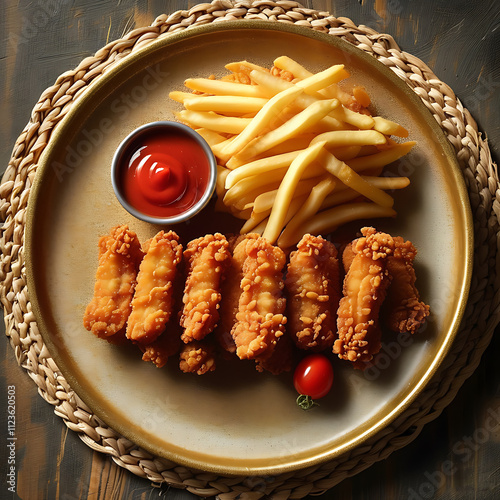 french fries with ketchup and mustard photo