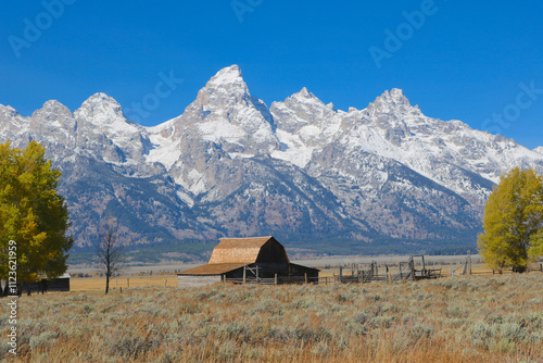 Moulton Barn in front of Teton Mountains at Grand Teton National Park