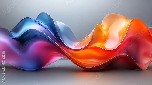 Abstract fluid forms in harmonious colors featuring smooth contours and matte finishes with gentle light reflections on a gray backdrop photo