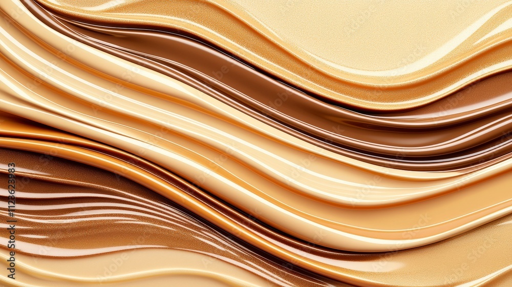Fototapeta premium Abstract wave design featuring smooth, flowing lines in shades of beige and gold, creating a modern and elegant background for various uses.