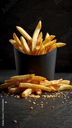 french fries with ketchup and mustard photo