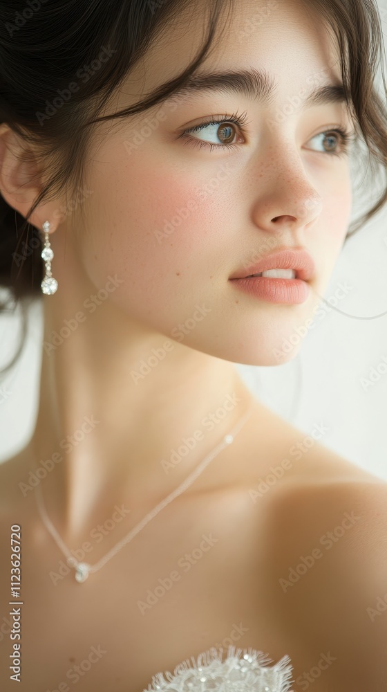 Elegant Bride-to-Be Choosing Wedding Jewelry with Jeweler's Assistance in Sparkling Boutique Setting Elegant Bride-to-Be Choosing Wedding Jewelry with Jeweler's Assistance in Sparkling Boutique Setting