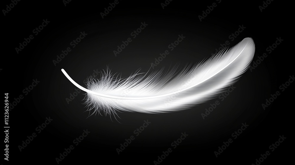 Obraz premium White feather on dark reflective background, selective focus.
