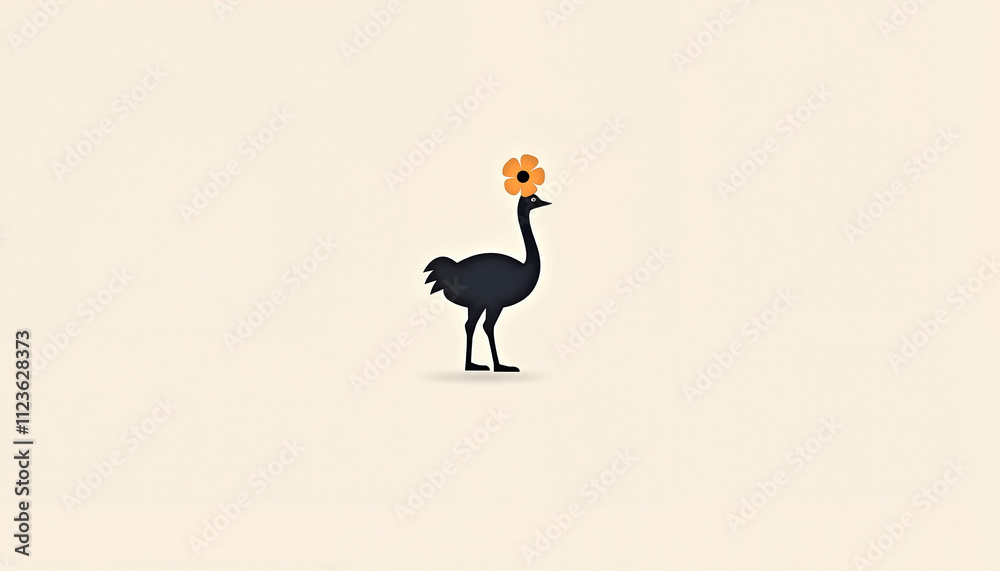 Fototapeta premium Minimalist depiction of an ostrich with a flower on its head against a simple background