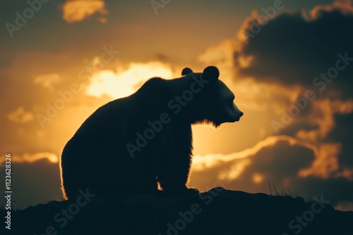 Silhouette of a bear against a stock market trading graph depicting a bear market trend photo