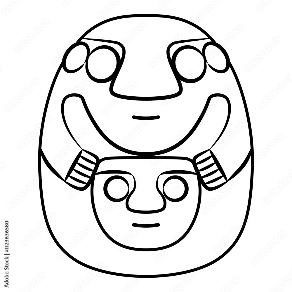 Fototapeta premium Stylized human figurine holding a mask or head. Indigenous Native American design from ancient Peru. Recuay culture. 