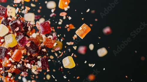   A group of dishes being thrown into the air with a central ingredient
