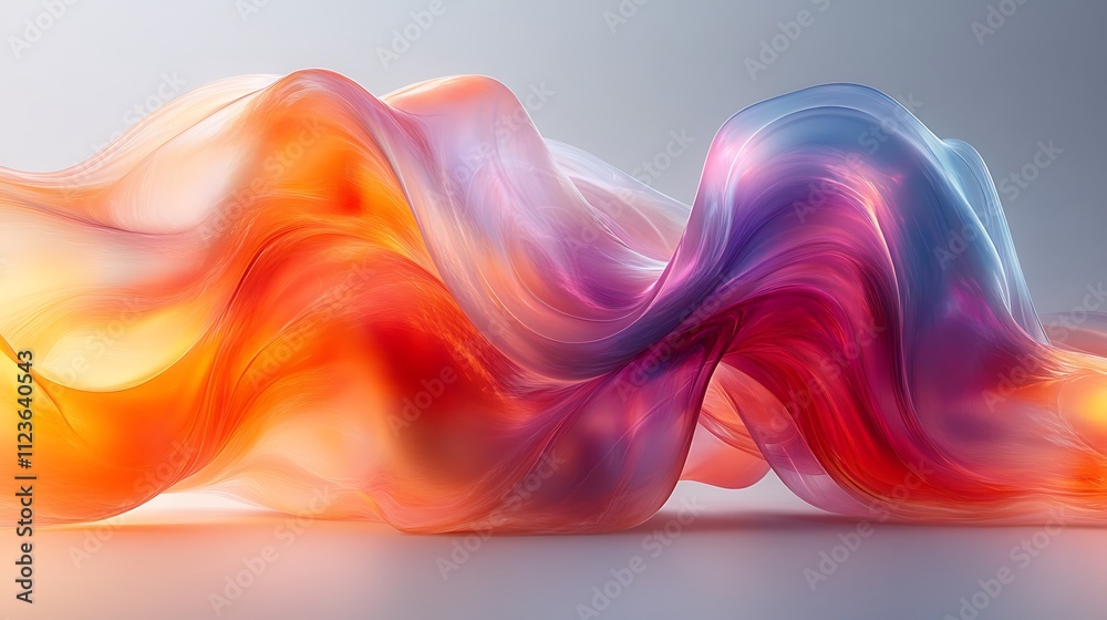 Fototapeta premium Fluid abstract forms with interlocking smooth surfaces in vibrant tones floating softly in a gray space