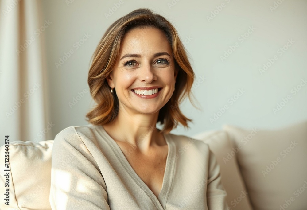Half-length portrait of a smiling woman with a calm expression Half-length portrait of a smiling woman with a calm expression