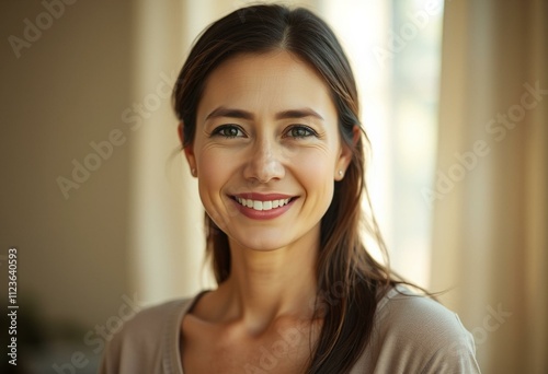 Half-length portrait of a 35-year-old woman with a gentle smile Free Download Half-length portrait of a 35-year-old woman with a gentle smile - GFXLoad