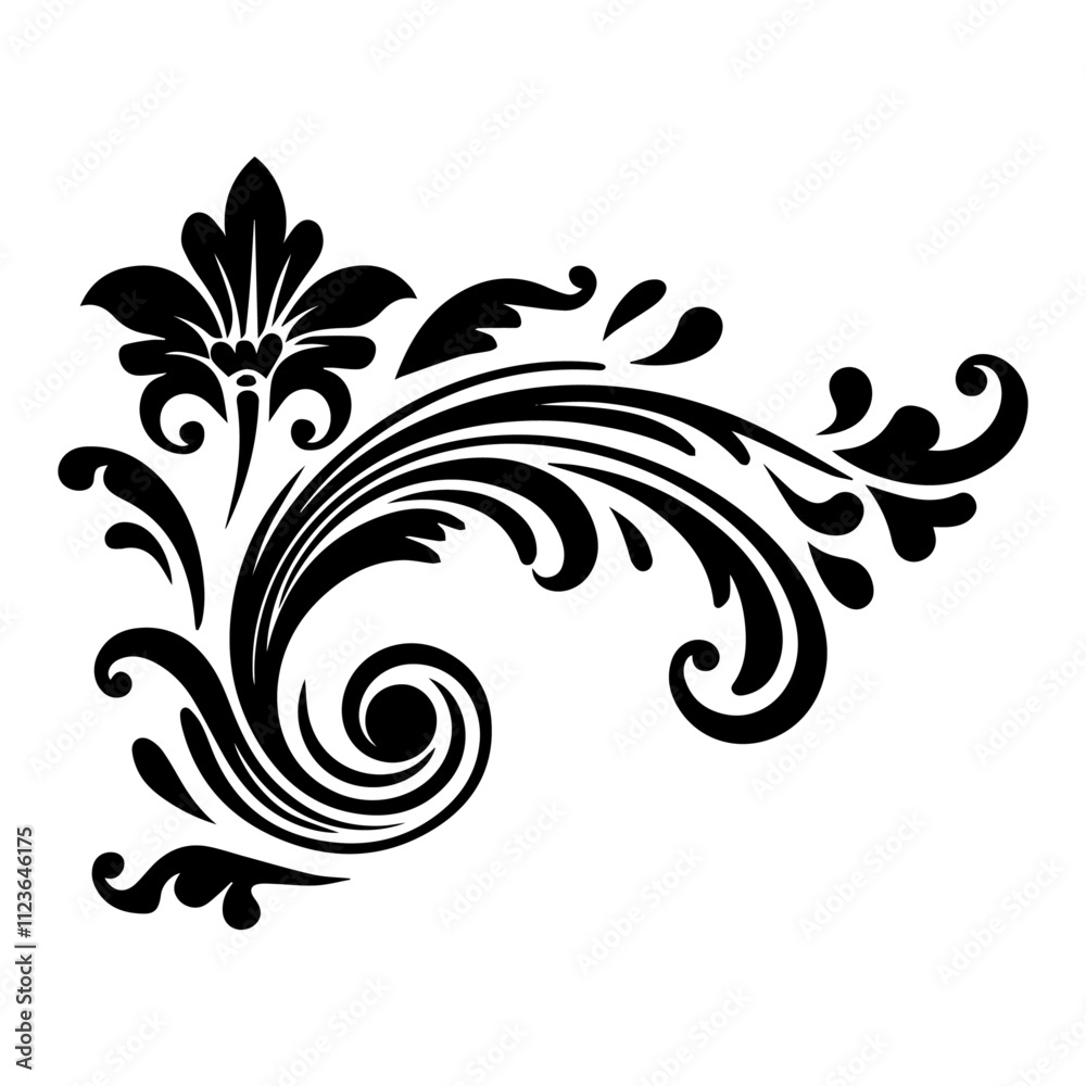 Fototapeta premium ornate hand-drawn corner decoration with floral design – black vector