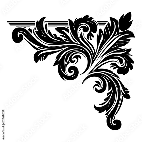 ornate hand-drawn corner decoration with floral design – black vector