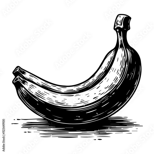 detailed drawing of a banana in vintage engraving technique – black vector