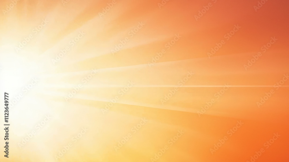 Fototapeta premium A radiant sunrise with soft orange hues and bright sun rays spreading across the sky, creating a warm and inviting atmosphere.