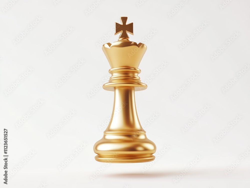 Majestic golden king chess piece floating in mid air on a white background Majestic golden king chess piece floating in mid air on a white background