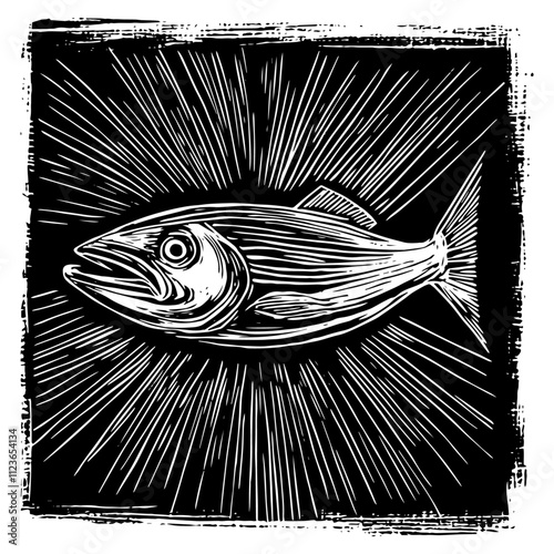 artistic engraving of a fish in a bold and classic style – black vector