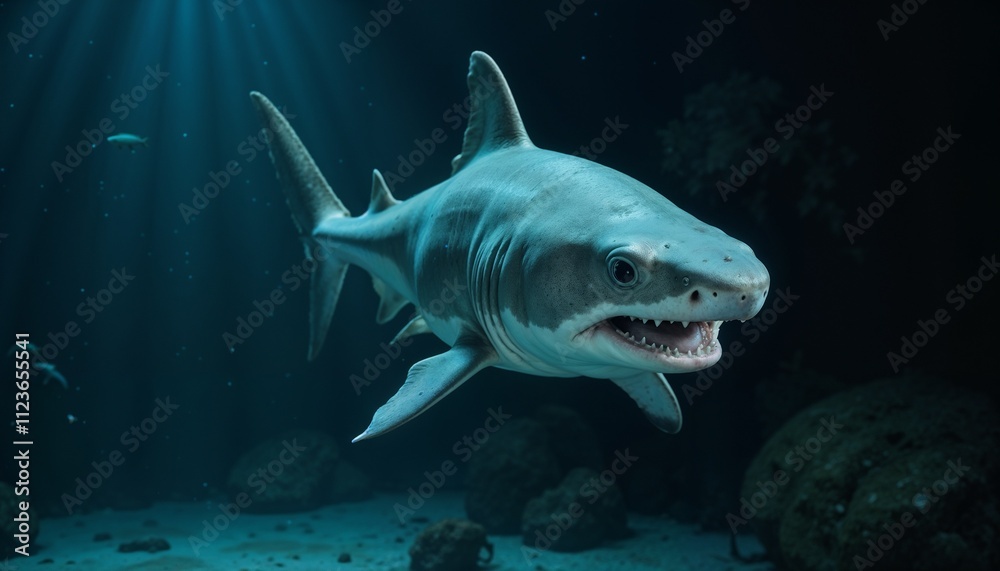 Fototapeta premium small shark swimming underwater in a serene ocean environment with soft light