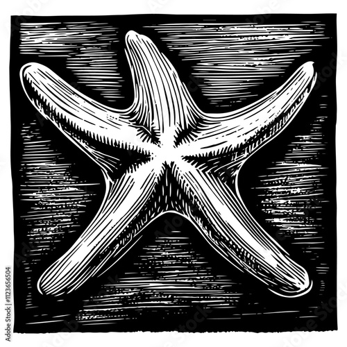 classic marine-inspired starfish design in traditional linocut