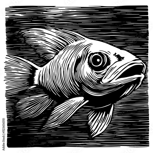 realistic fish illustration with detailed linework – black vector