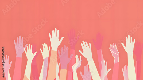 The illustration vividly symbolizes unity, teamwork, community support, volunteerism, diversity, empowerment, and solidarity, invoking a sense of collaboration and activism