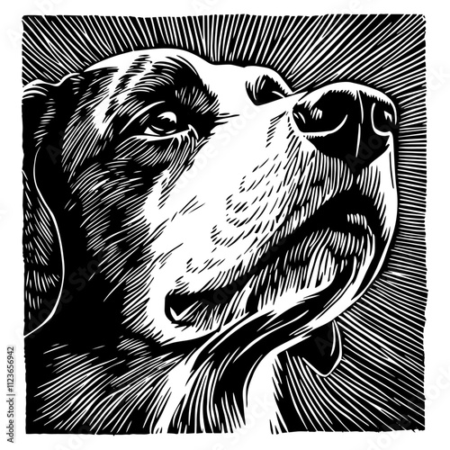 realistic dog illustration with textured shading and bold linework