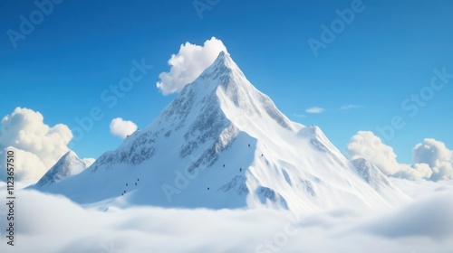 Wallpaper Mural  3D visualization of a snowy mountain peak with climbers reaching the summit Torontodigital.ca