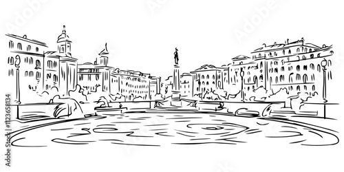 artistic sketch of european old town in minimalist style – black vector