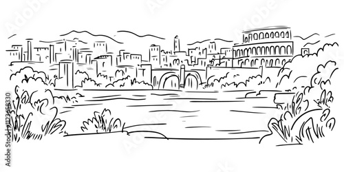 decorative black vector of colosseum and park landscape