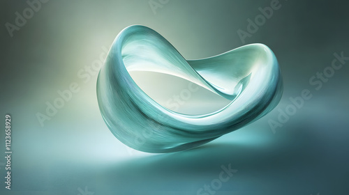 A digital visualization of a Mobius strip glowing in soft shades of blue and green twisting infinitely in space. photo