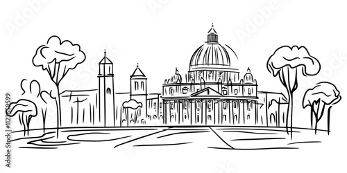 line art illustration of vatican city landmark – black vector